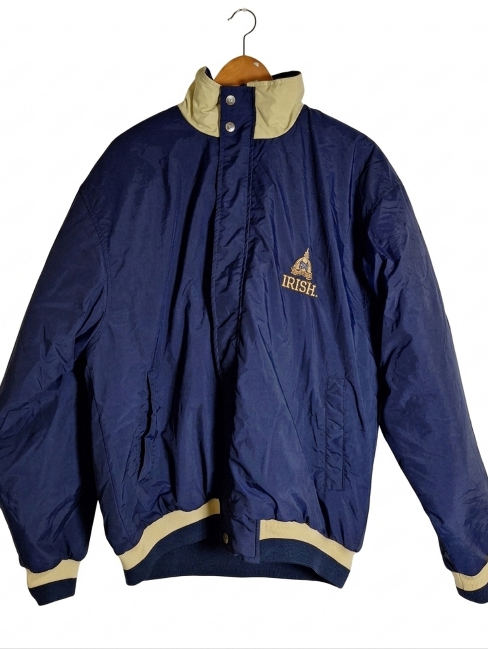 Vtg Champion Notre Dame Fighting Irish Navy Gold Jacket Large
